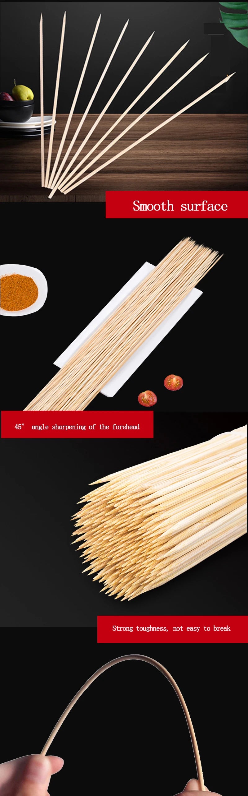 Bamboo Skewer Sticks – Sturdy Disposable Barbecue & Fruit Sticks