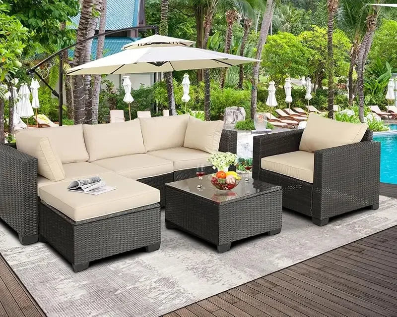 Q6 pieces set outdoor sectional wicker furniture patio couch