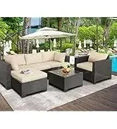 Q6 pieces set outdoor sectional wicker furniture patio couch