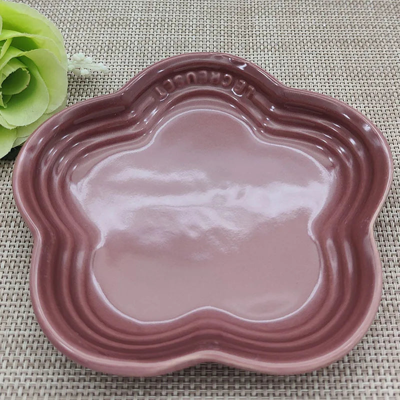 French Home Ceramic Underglaze Colored Small Plum Blossom Plate