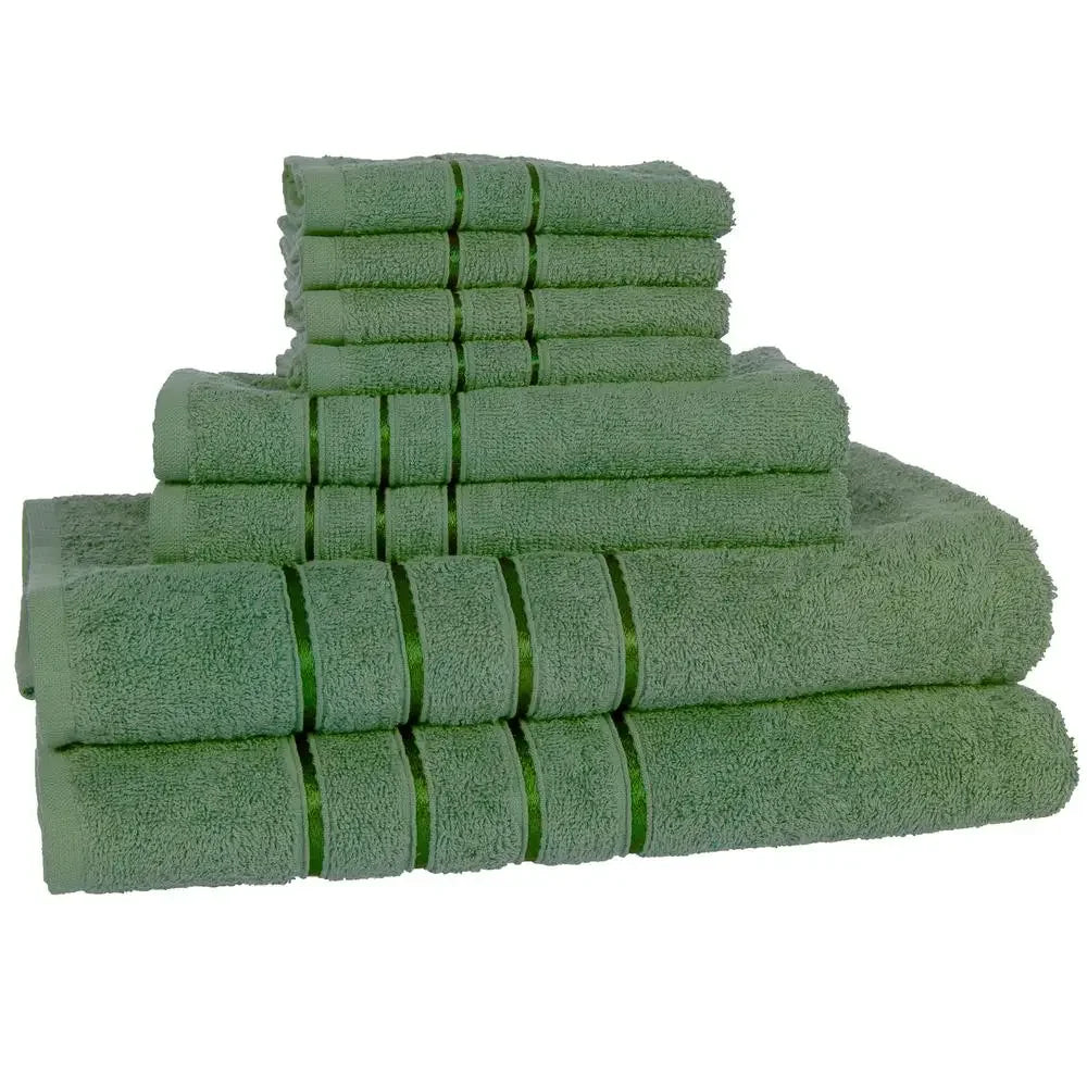 8-Piece Plush Cotton Towel Set - Solid Green