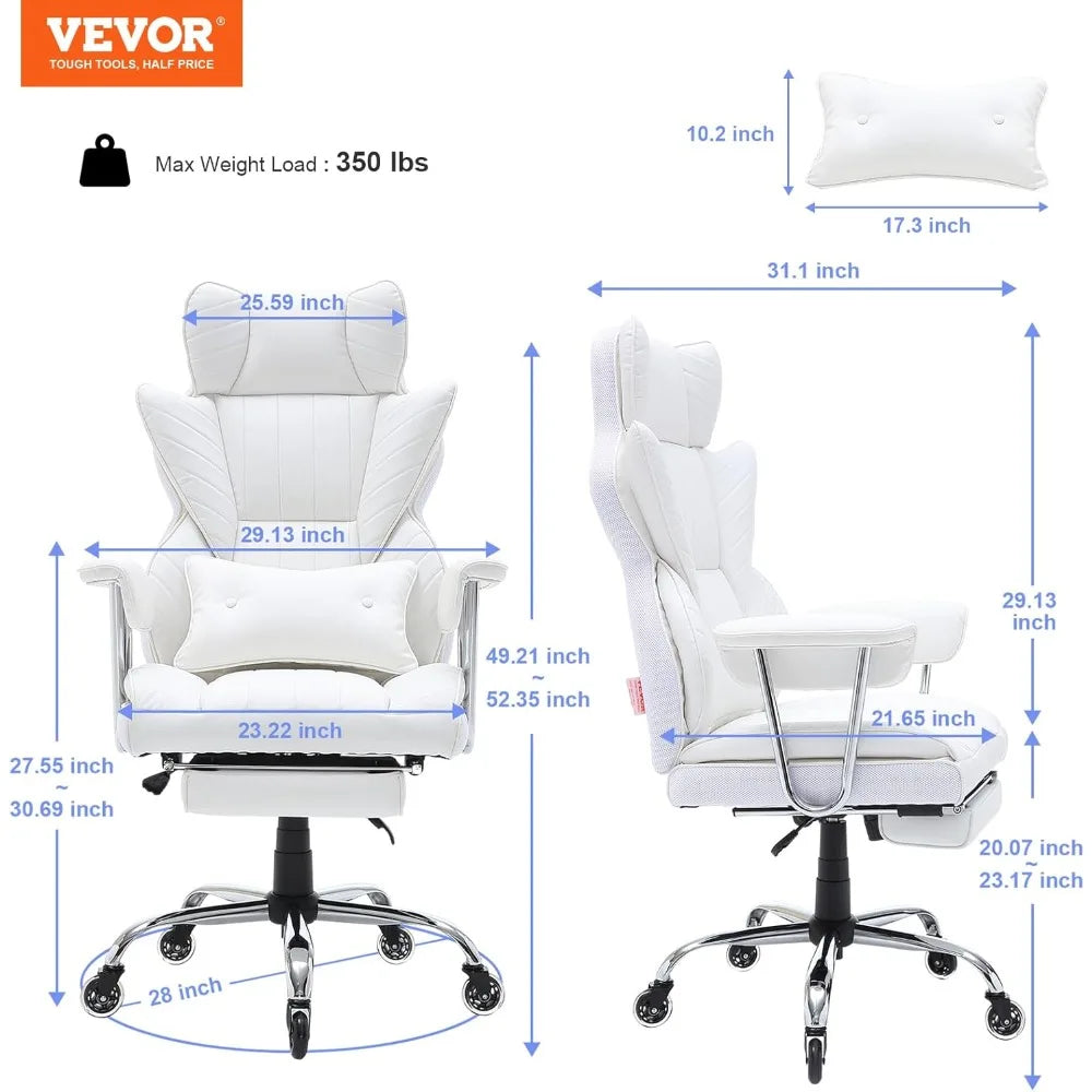 Reclining white office chair with footstool