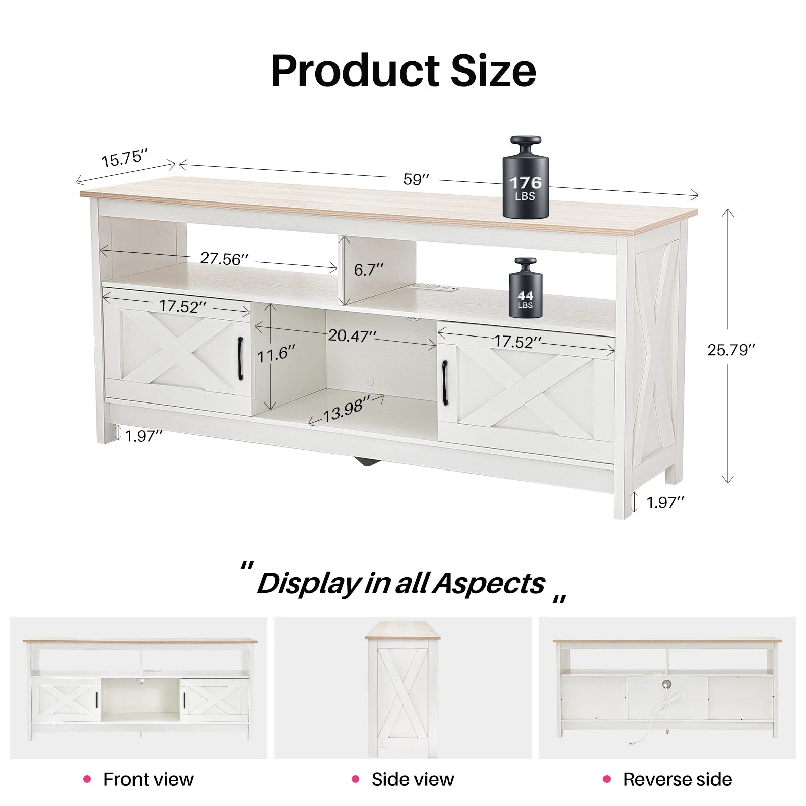 REDLIFE TV Stand Entertainment Center w/ Power Outlet Storage Cabinet