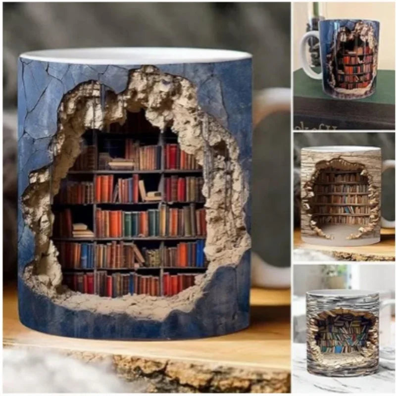 Ceramic 3D  Library Book Mug Shelf