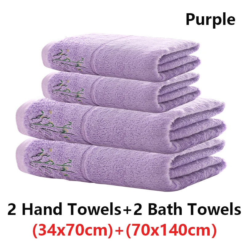 Embroidered Bamboo Fiber Towel Set