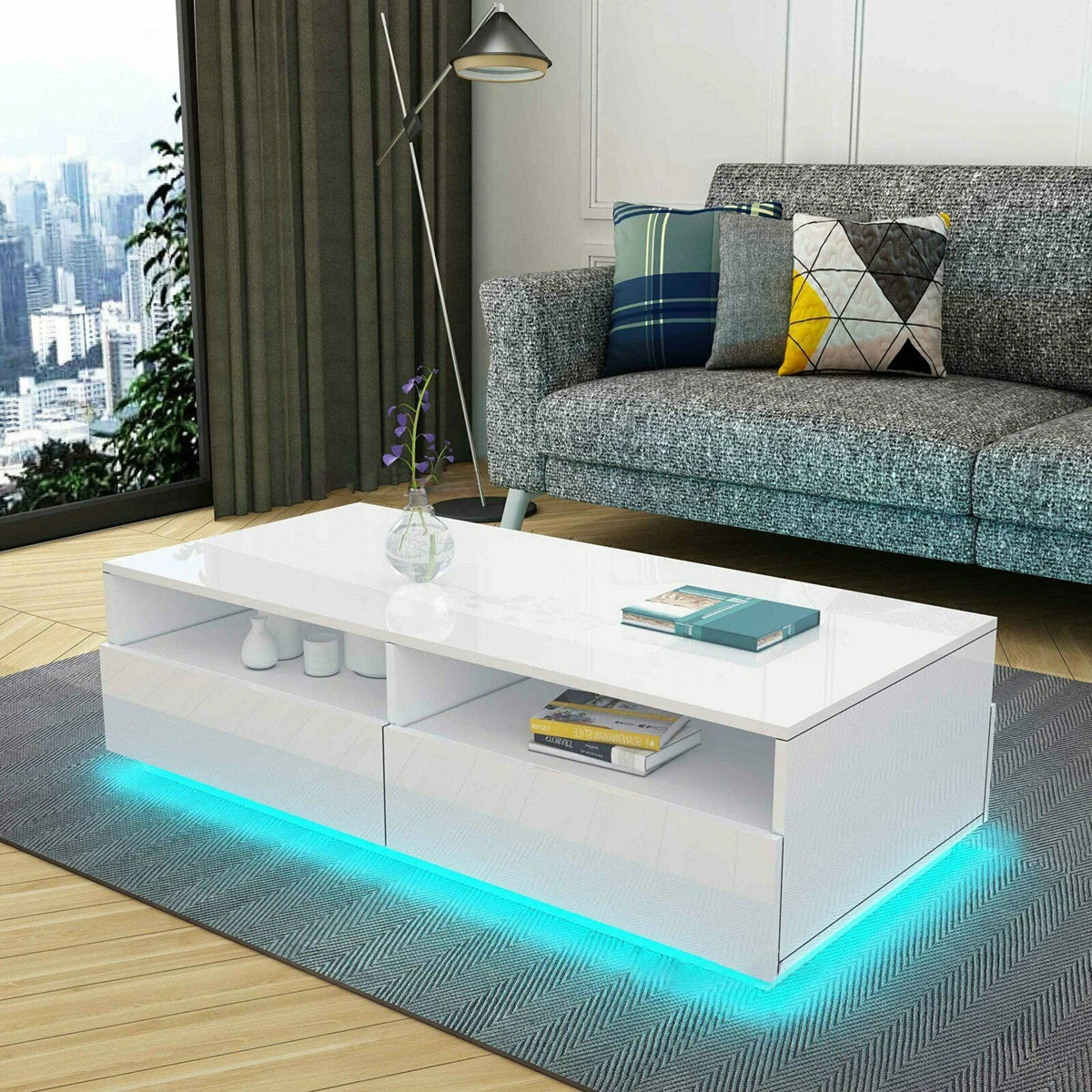 RGB LED Coffee Table High Gloss Simple Design Side Table