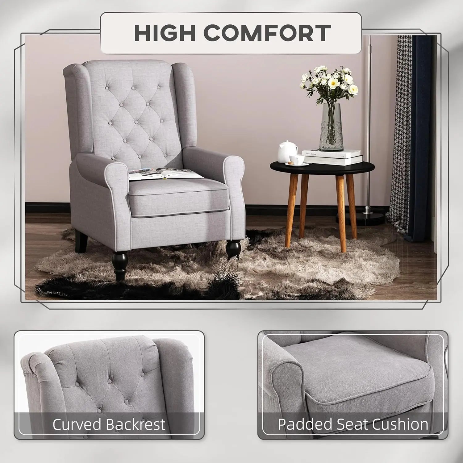 HOMCOM Button-Tufted Accent Chair with High Wingback