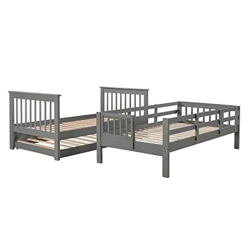 Solid Wood Twin Bunk Bed with Stairs & Trundle Storage