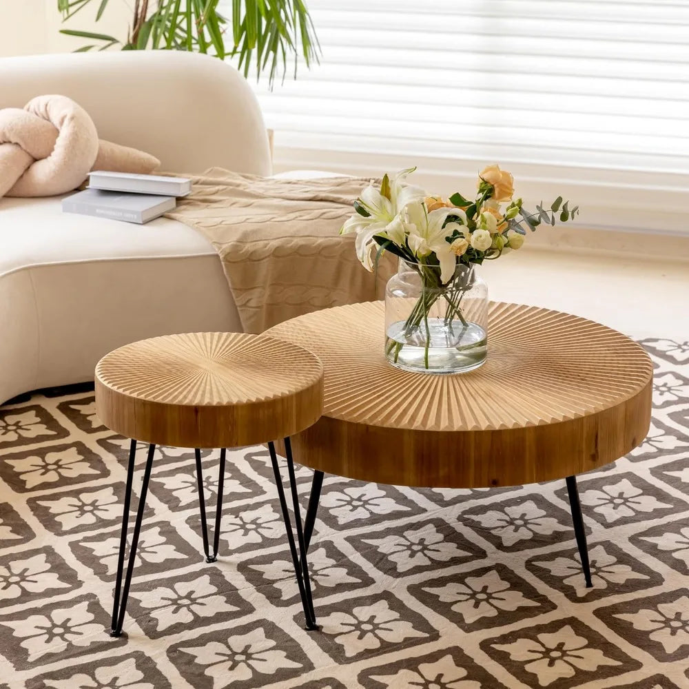 Modern Farmhouse Coffee Wood Radial Table