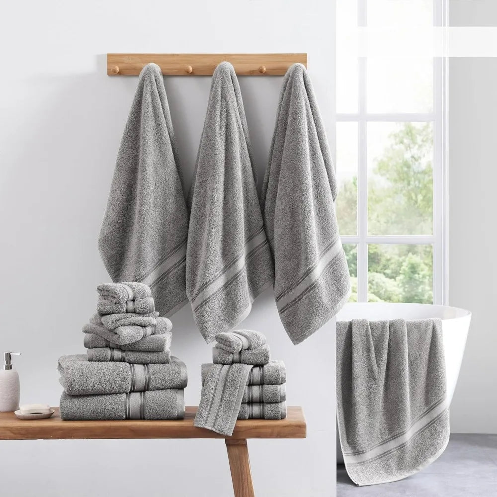 12-Piece Quick-Dry Cotton Bath Towel Set