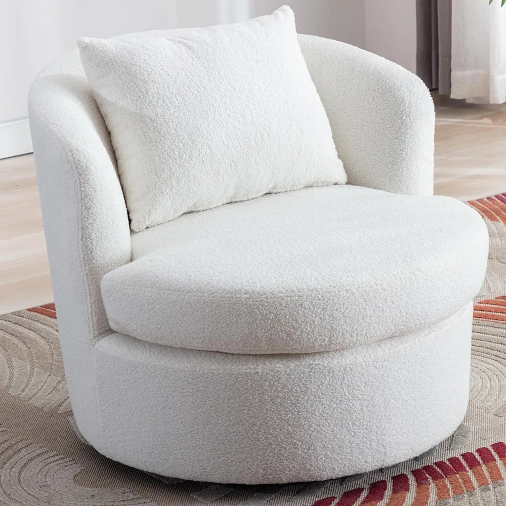 Swivel Barrel Chair with Lamb Wool Fabric