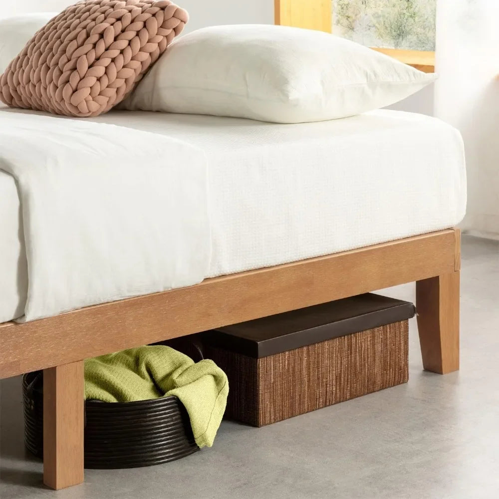 Solid Wood Platform Bed with Wooden Slats