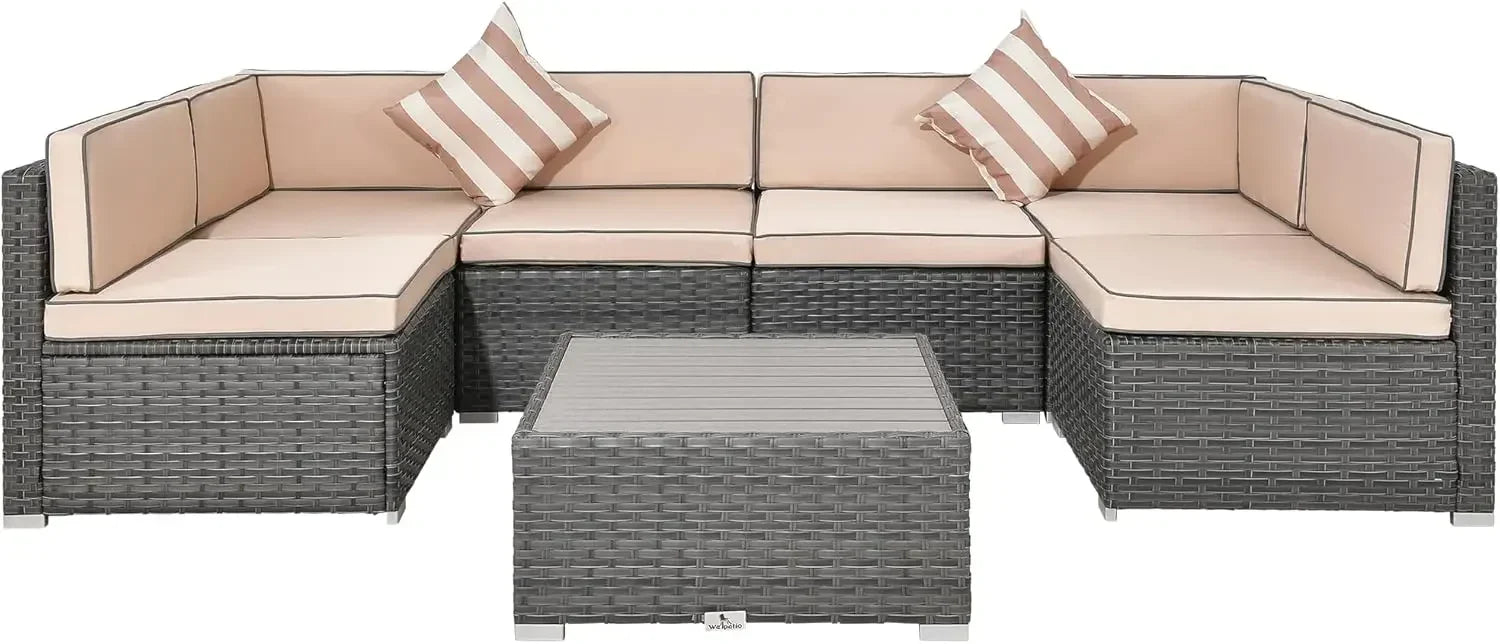 7-Piece Patio Wicker Furniture Set with Cushions