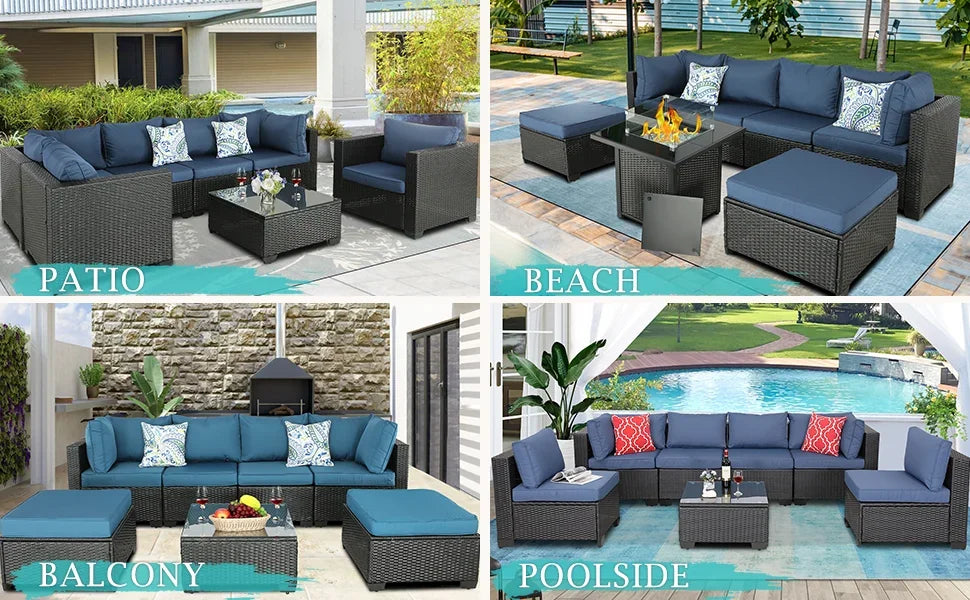 Q6 pieces set outdoor sectional wicker furniture patio couch