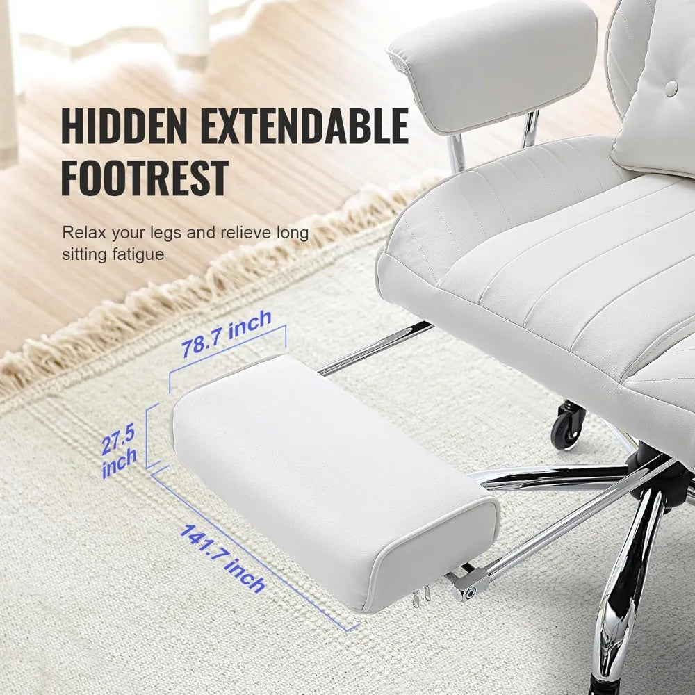 Reclining white office chair with footstool