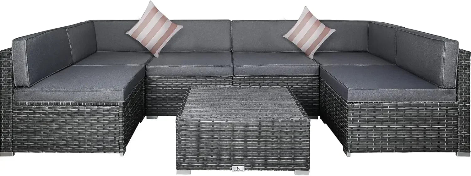 7-Piece Patio Wicker Furniture Set with Cushions