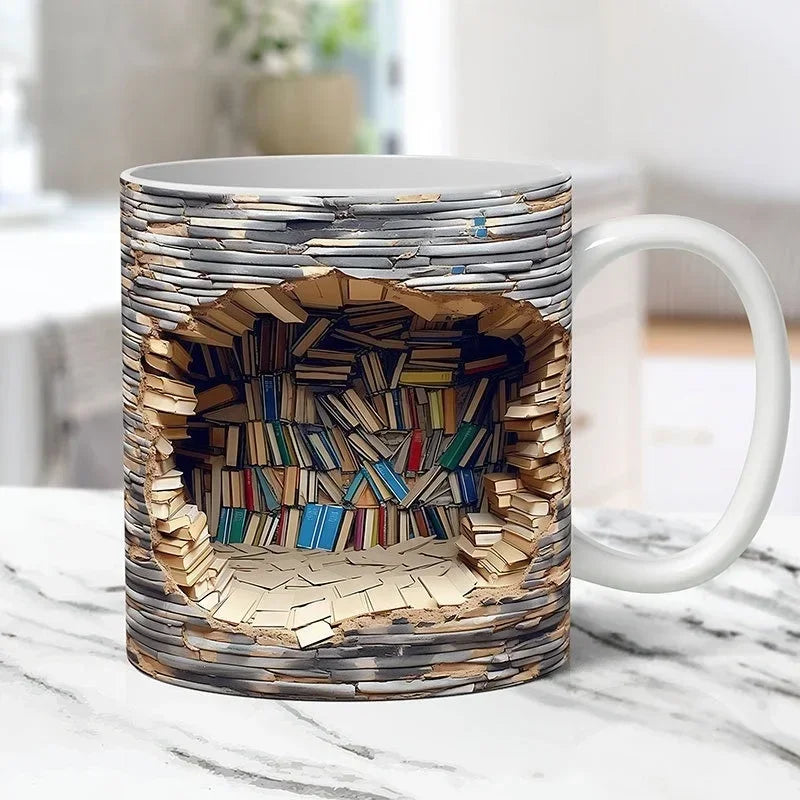 Ceramic 3D  Library Book Mug Shelf