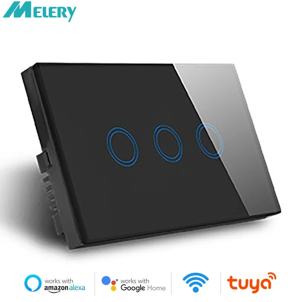 Melery Wall Switch Wifi Smart Life Tuya Light Interruptor Glass Touch Panel