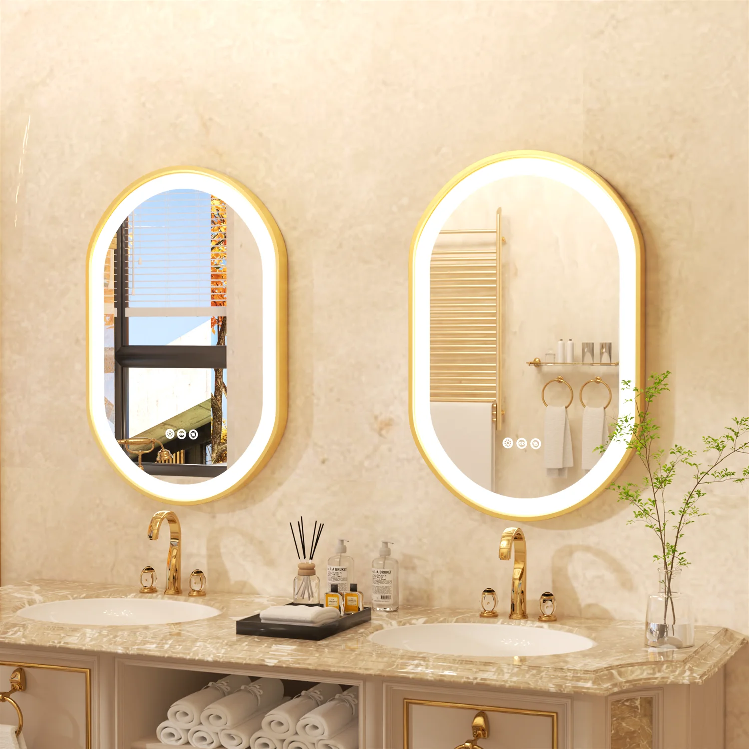 Gold Frame Oval Bathroom LED Mirror