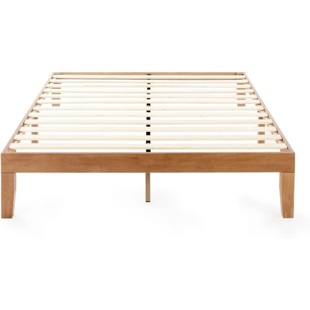 Solid Wood Platform Bed with Wooden Slats