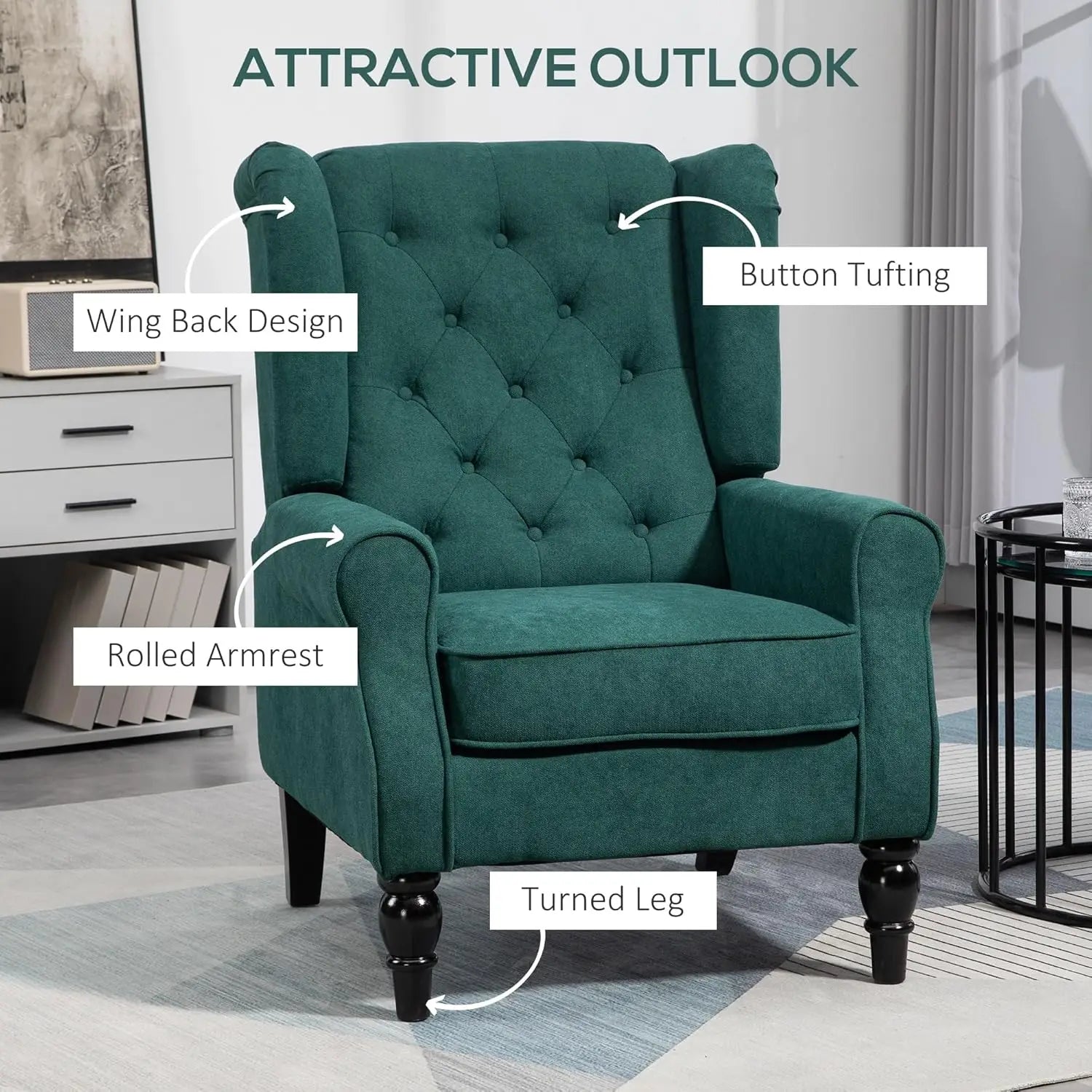 HOMCOM Button-Tufted Accent Chair with High Wingback