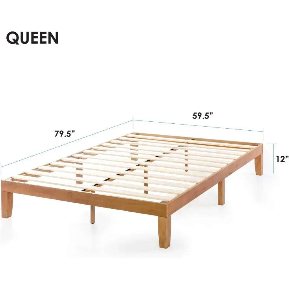 Solid Wood Platform Bed with Wooden Slats