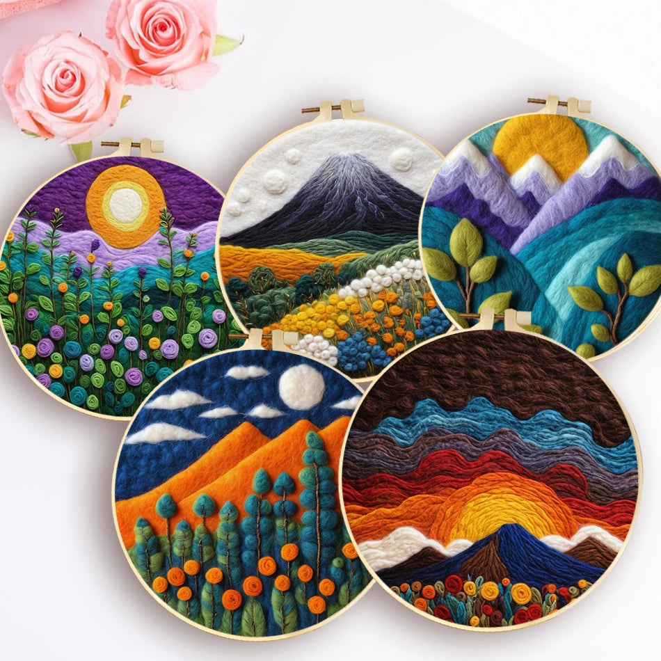 Mountain Scenery Painting Diy Wool Embroidery Kit