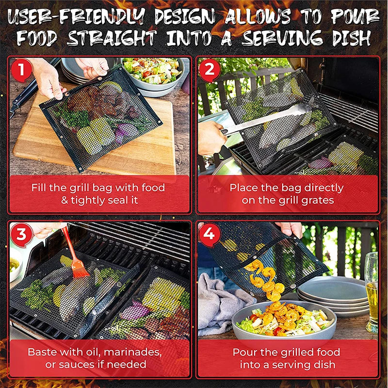 LMETJMA PTFE Reusable Mesh Grill Bags