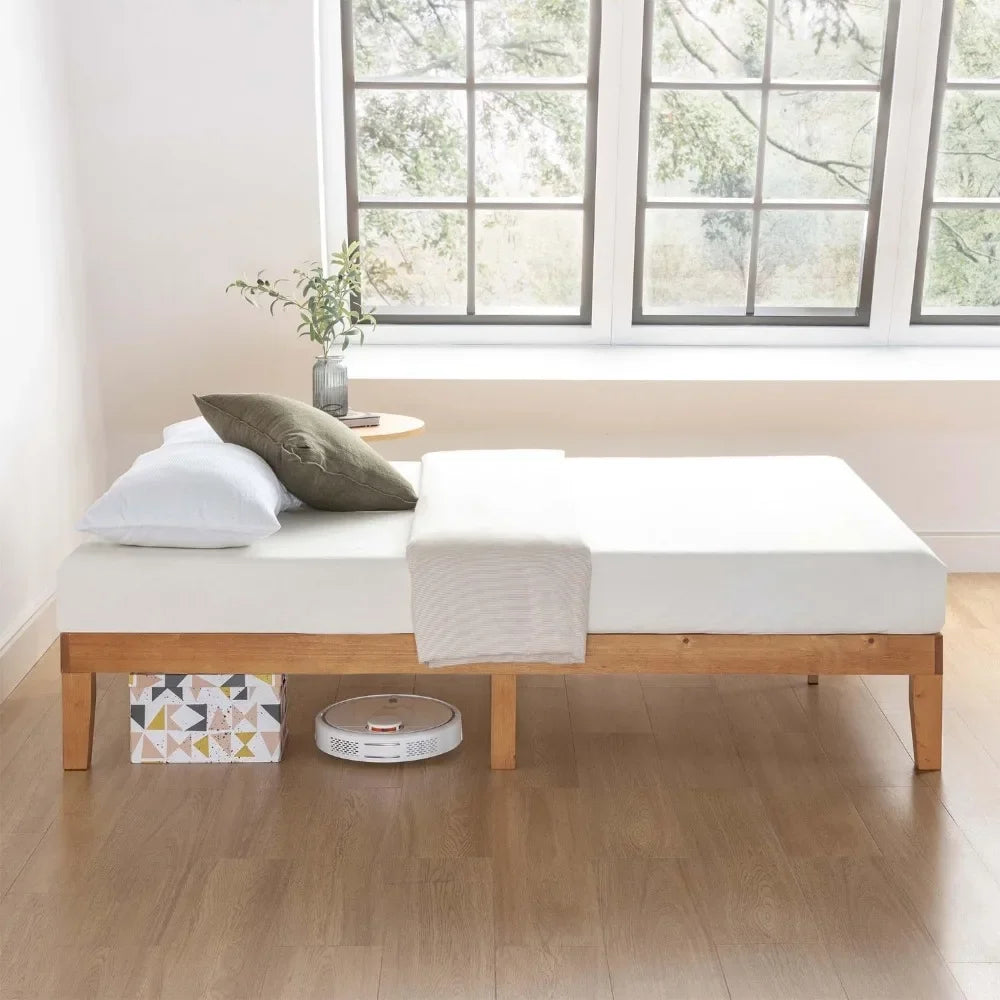 Solid Wood Platform Bed with Wooden Slats