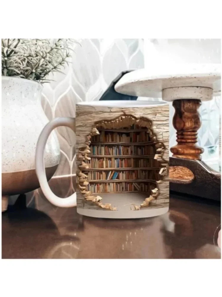 Ceramic 3D  Library Book Mug Shelf