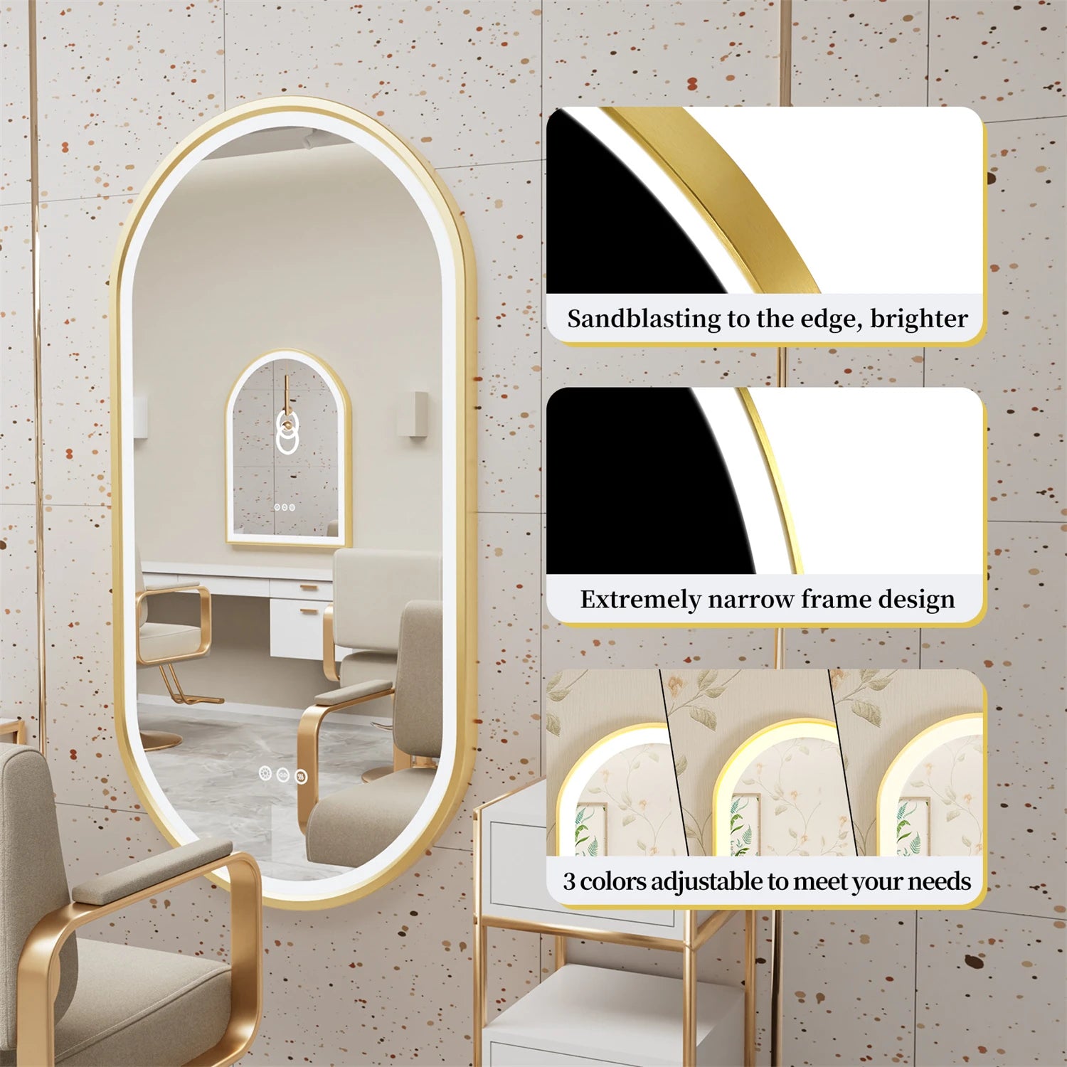 Gold Frame Oval Bathroom LED Mirror