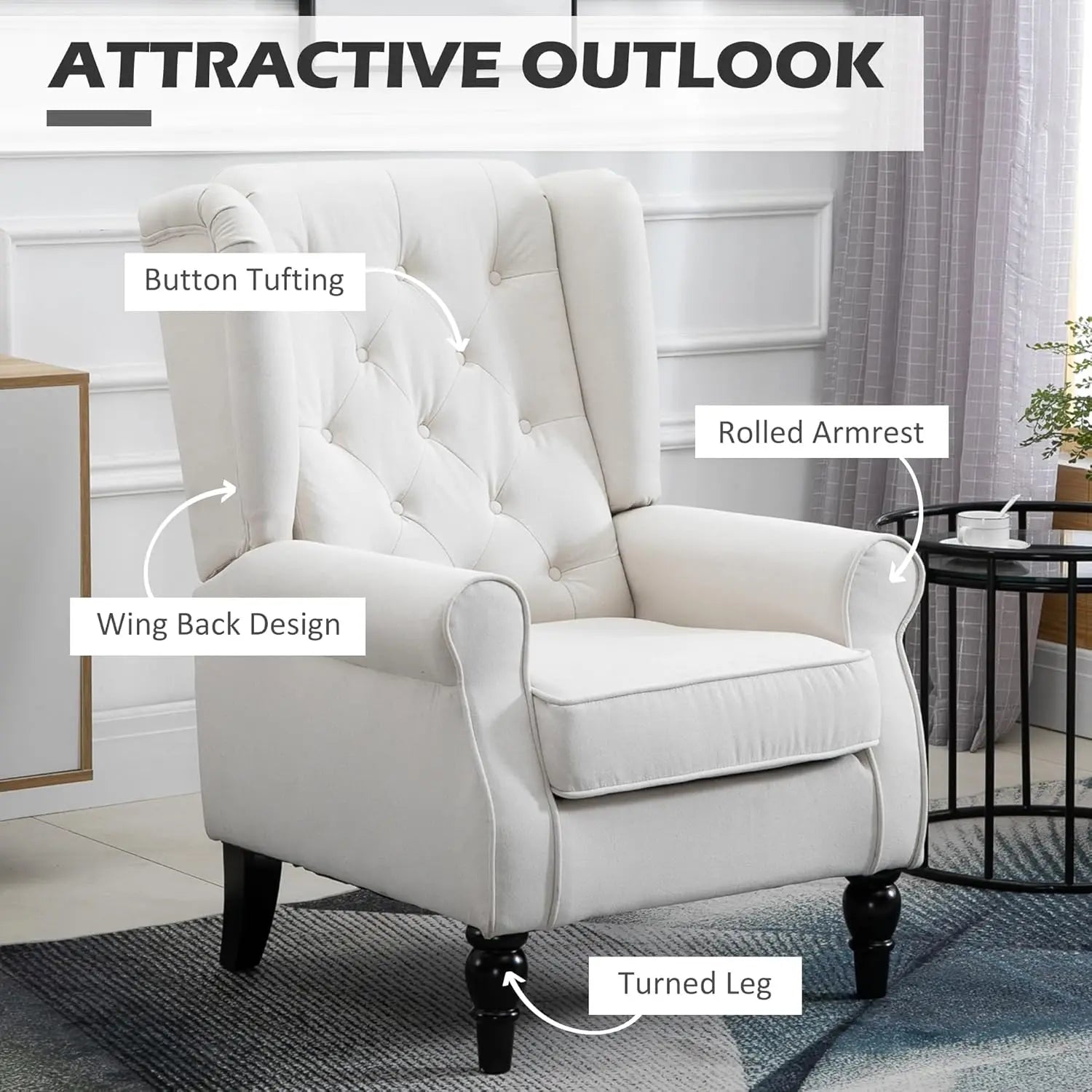 HOMCOM Button-Tufted Accent Chair with High Wingback