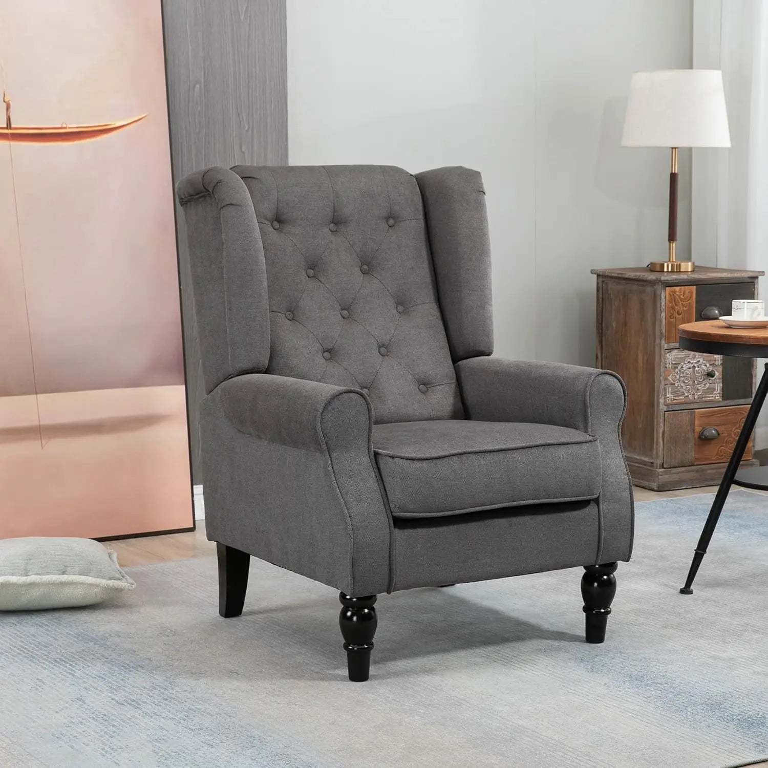 HOMCOM Button-Tufted Accent Chair with High Wingback