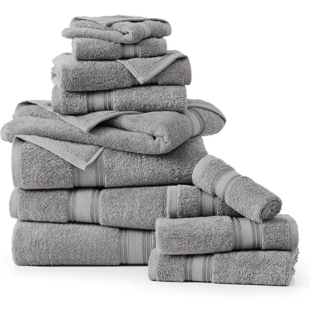 12-Piece Quick-Dry Cotton Bath Towel Set