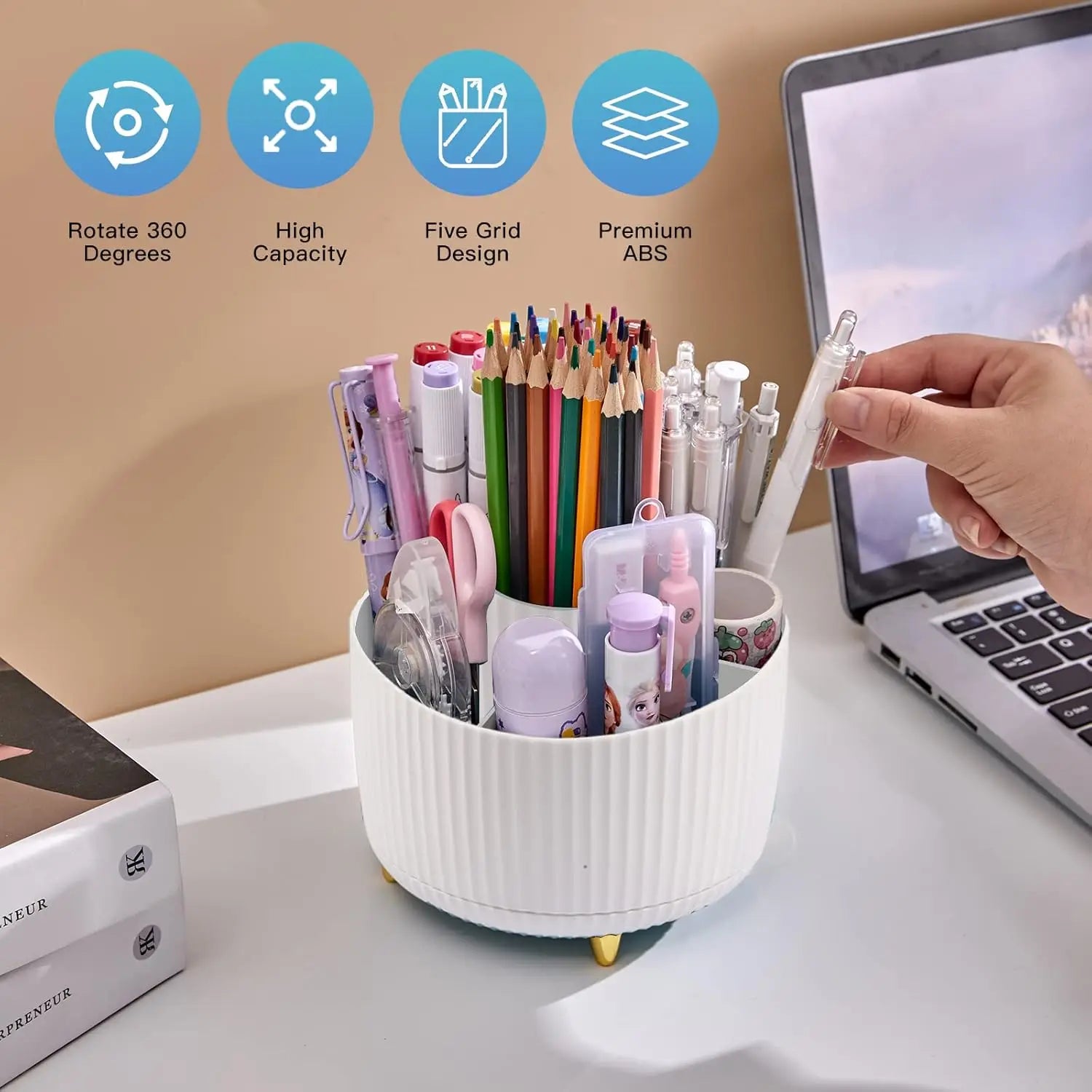 Rotating Pen Holder Desk Stationary Organizer