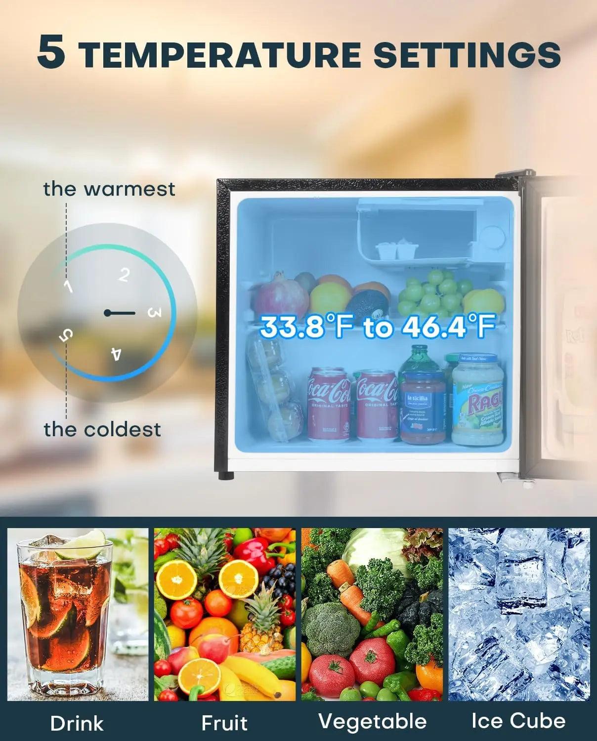 Adjustable Thermostat Mini Fridge with Freezer