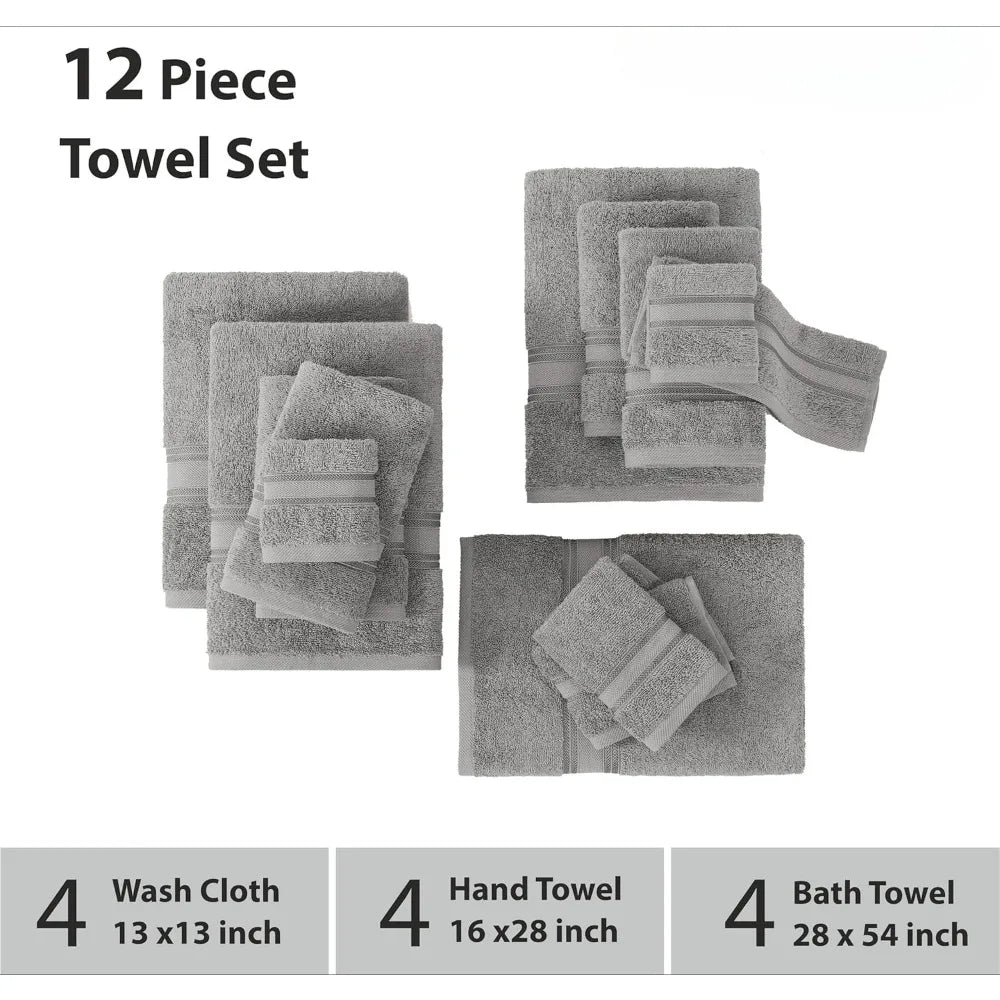 12-Piece Quick-Dry Cotton Bath Towel Set