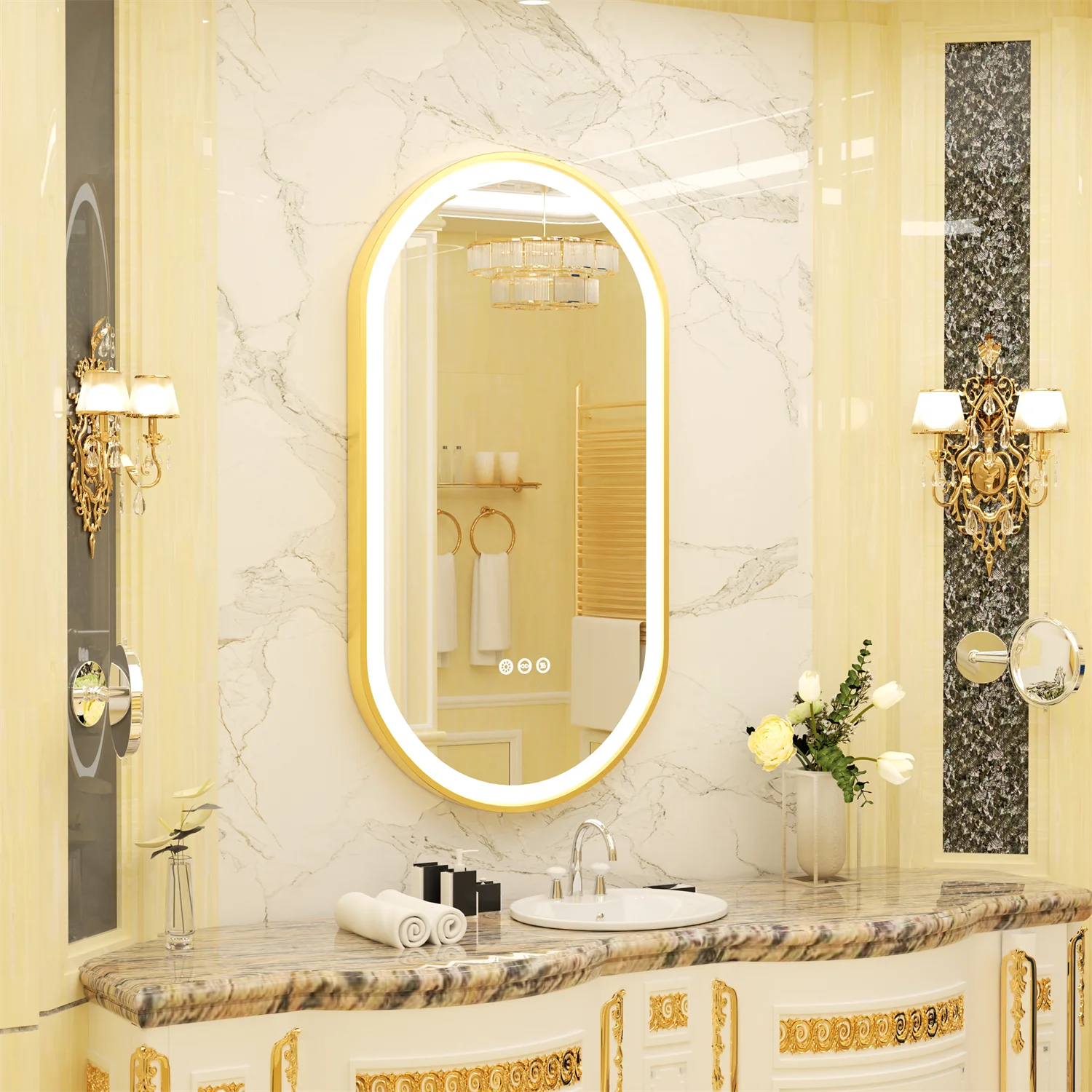 Gold Frame Oval Bathroom LED Mirror