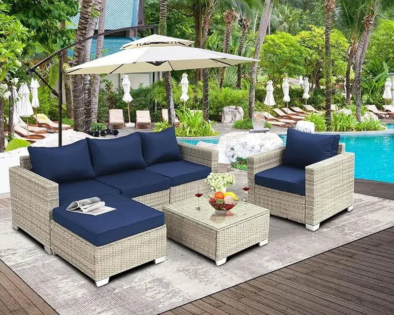 Q6 pieces set outdoor sectional wicker furniture patio couch