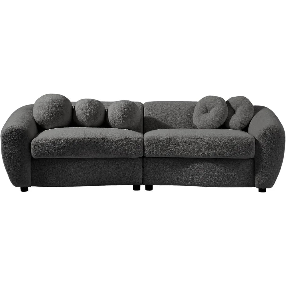 Modern Fabric Upholstered Sofa with 5 Throw Pillows, 87.7 inch