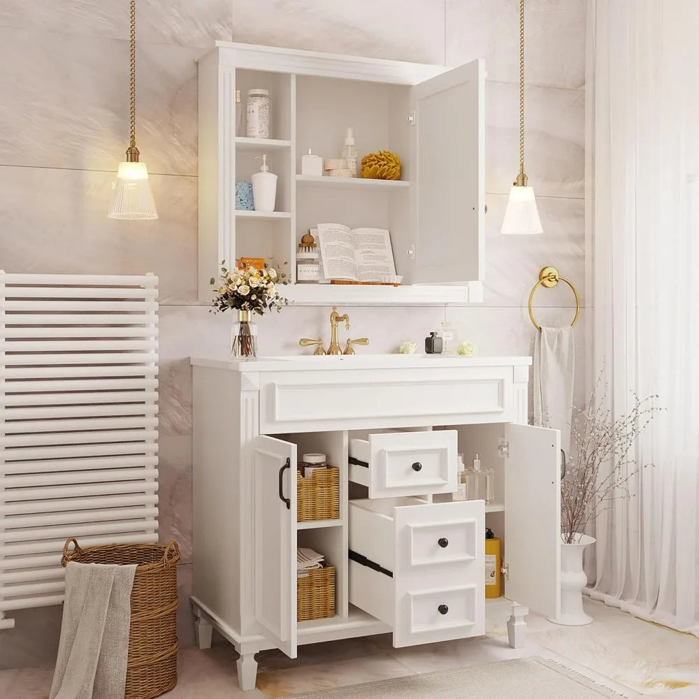 Bathroom Vanity with Sink and Mirror Cabinet Set