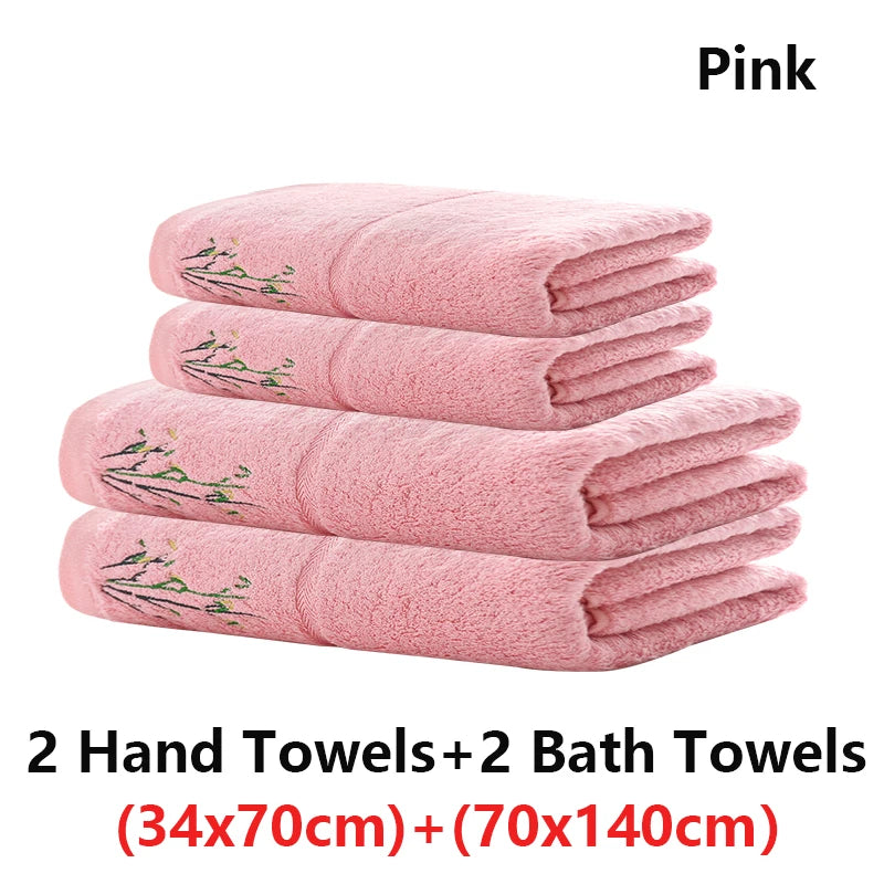 Embroidered Bamboo Fiber Towel Set