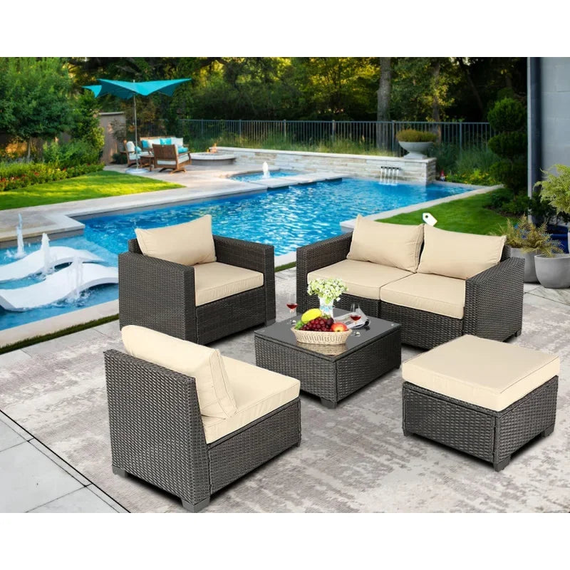 Q6 pieces set outdoor sectional wicker furniture patio couch