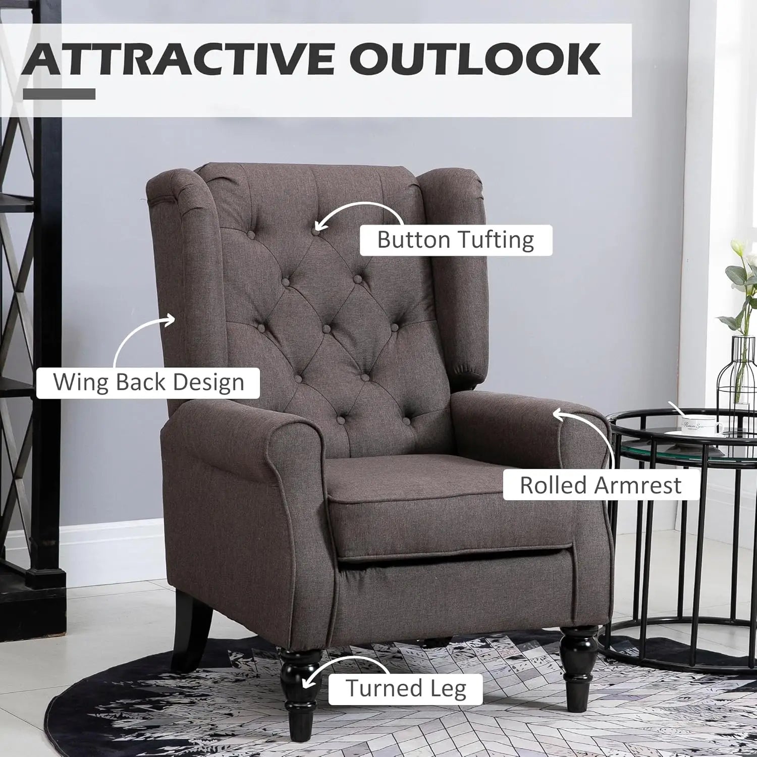 HOMCOM Button-Tufted Accent Chair with High Wingback