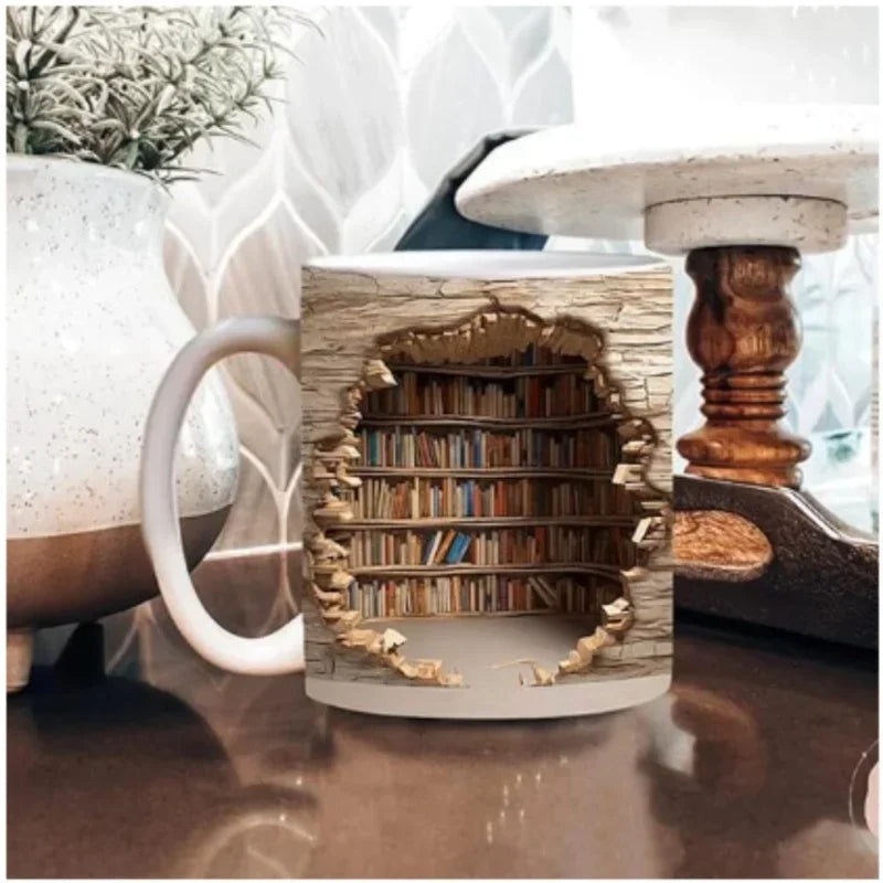 Ceramic 3D  Library Book Mug Shelf