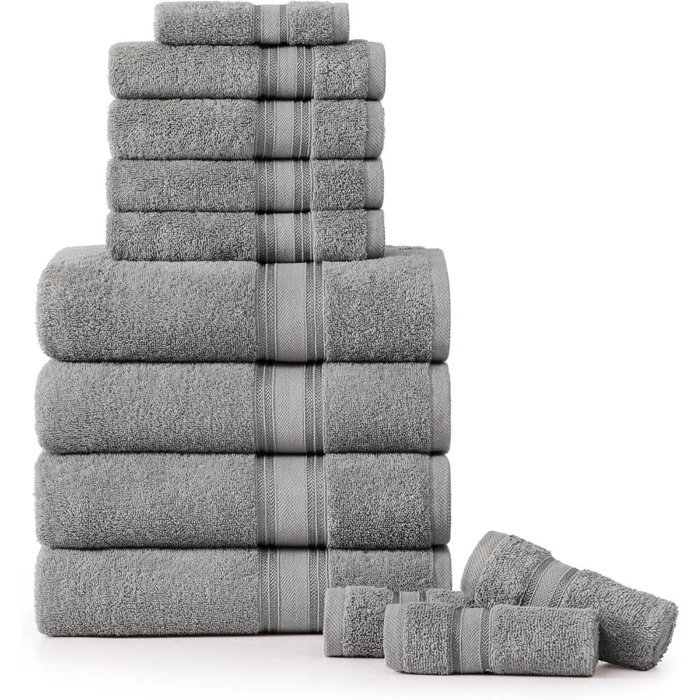 12-Piece Quick-Dry Cotton Bath Towel Set