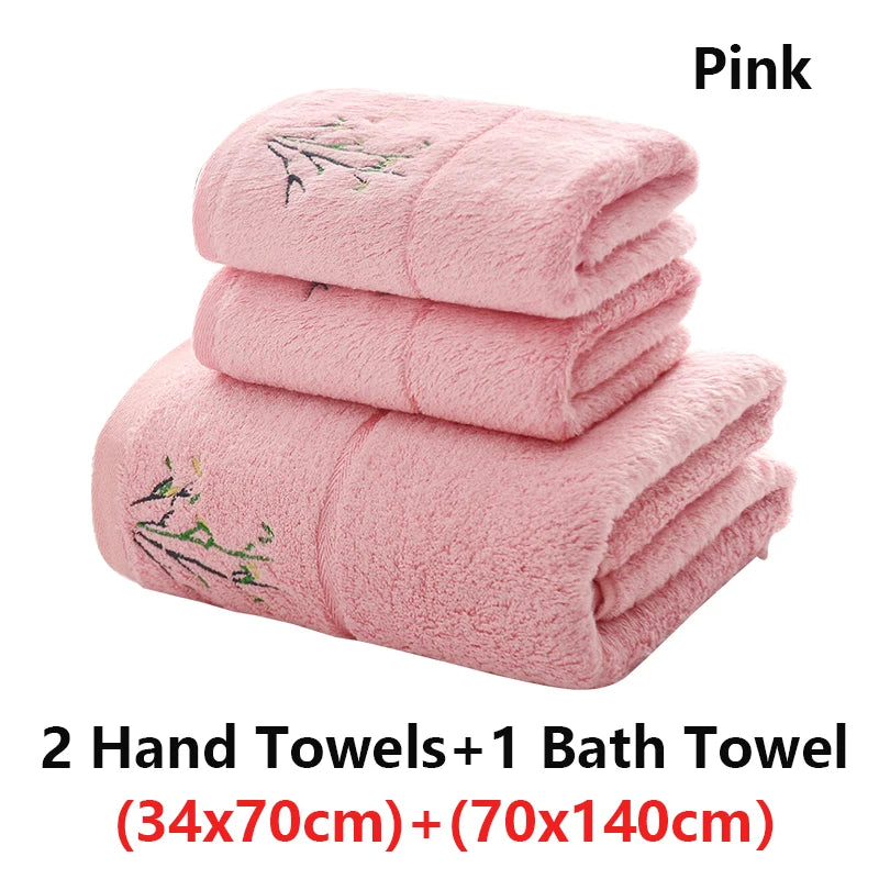 Embroidered Bamboo Fiber Towel Set