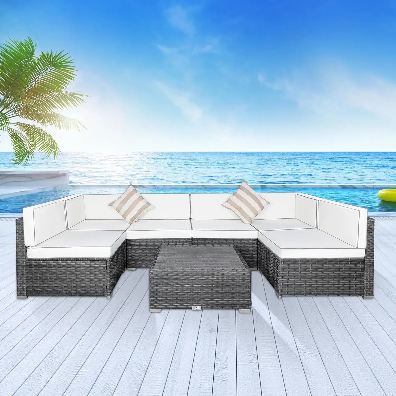 7-Piece Patio Wicker Furniture Set with Cushions