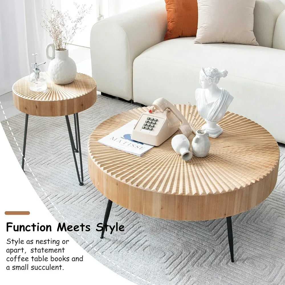 Modern Farmhouse Coffee Wood Radial Table