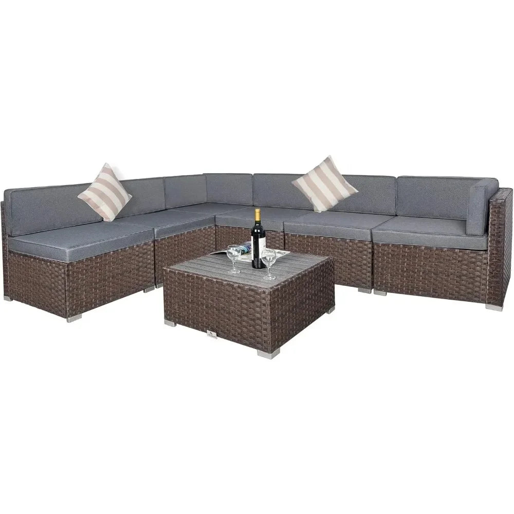 7-Piece Patio Wicker Furniture Set with Cushions